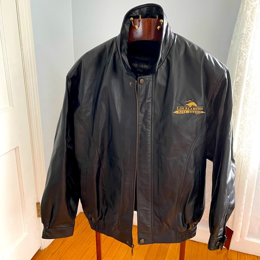 Oscar Piel Black Leather Motorcycle XL Bomber Jacket Horse Race Los Alamitos NWT